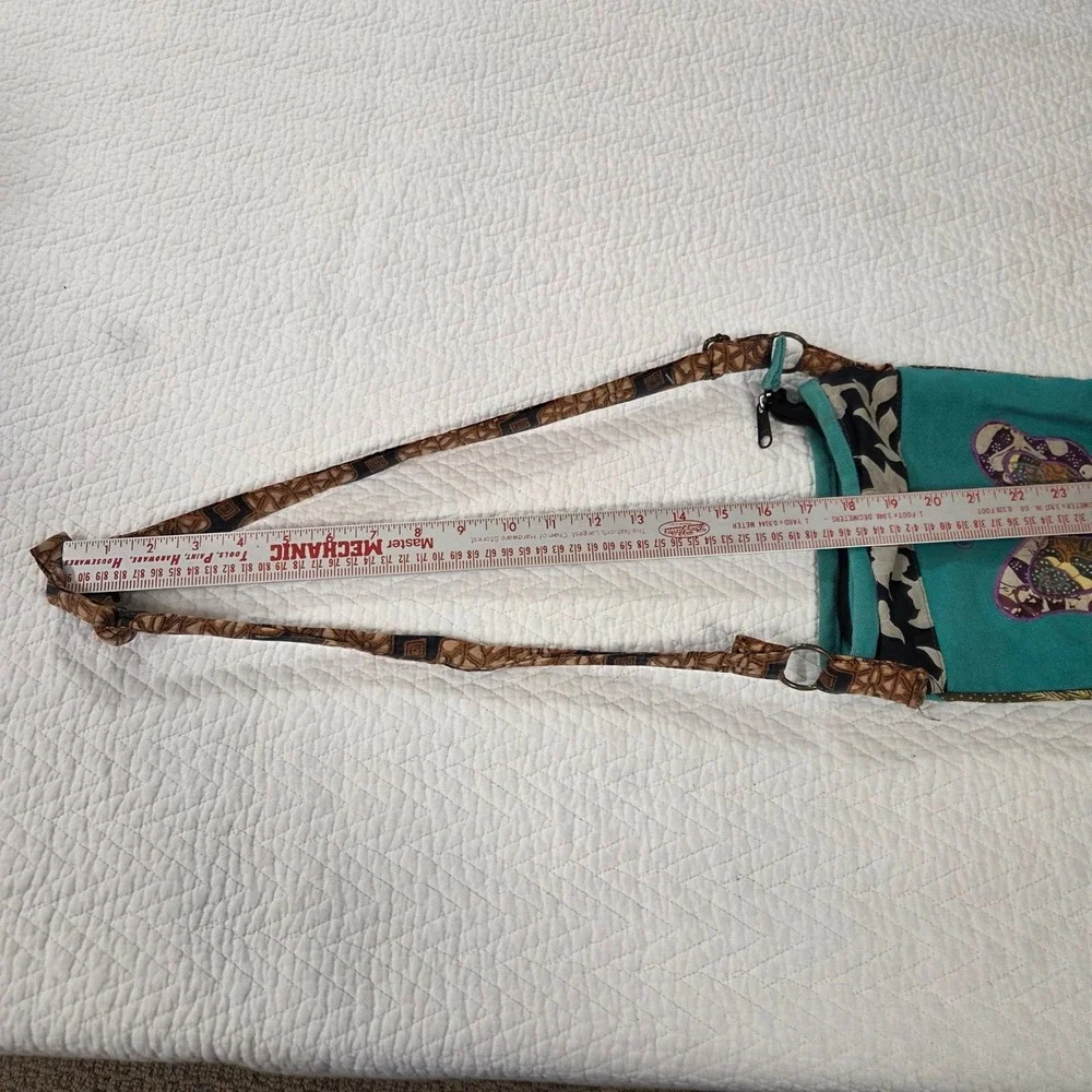Boho Butterfly Patchwork Teal Canvas Crossbody‎ Bag Batik Floral Hippie Festival